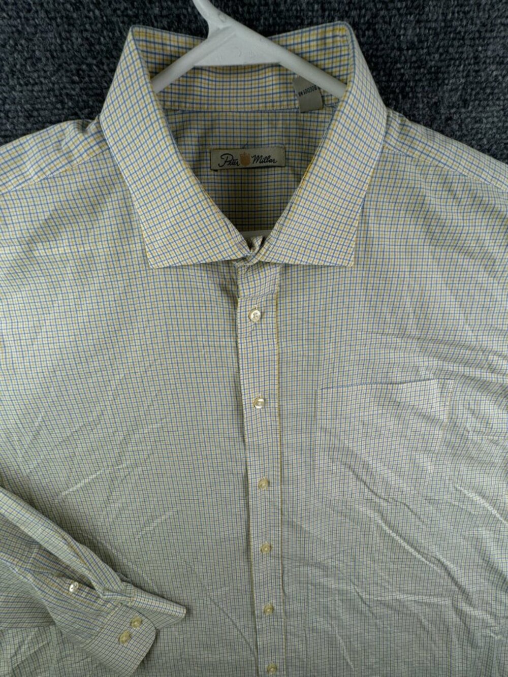 Peter Millar XL Long Sleeve Button Up Shirt Blue Yellow Check All Cotton Adult